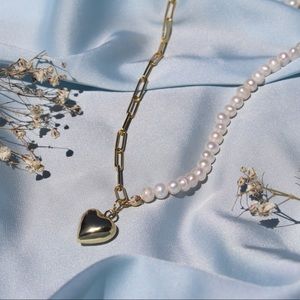 18k Plated over Sterling Silver - Gold Vermeil - Pearl Asymmetric Necklace
